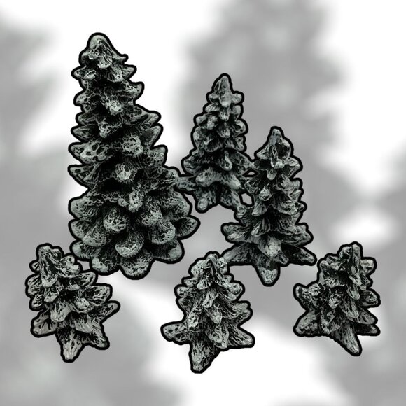 Meryvns Vintage 1990 Cold Cast Christmas Trees Snow Village Set of 6 Holiday - Picture 2 of 16